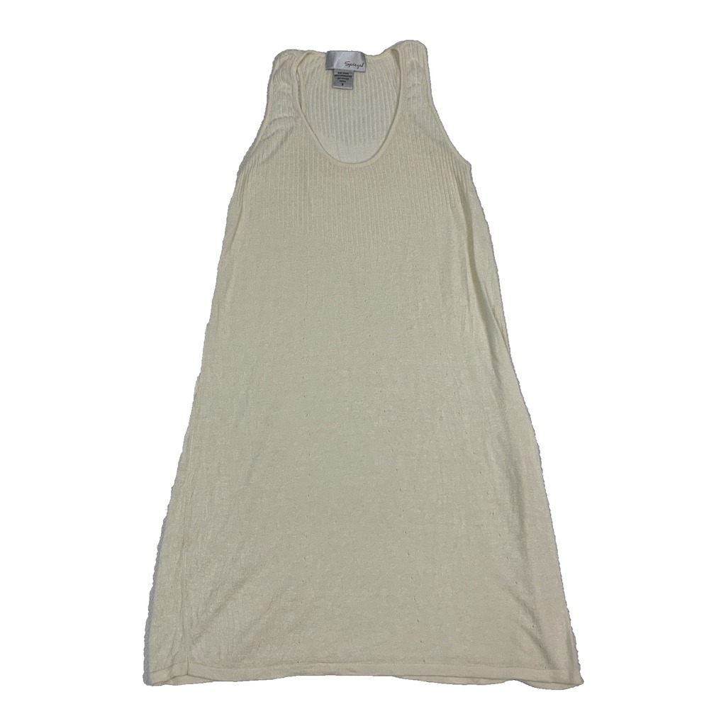 Vintage Spiegel Ivory Ribbed Rayon Knit A Line Dress Women’s Small S Sheer